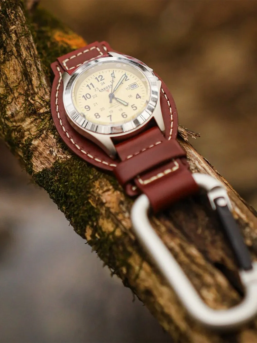 Dakota Leather Clip Watch, Military Dial, Waterproof - Brown